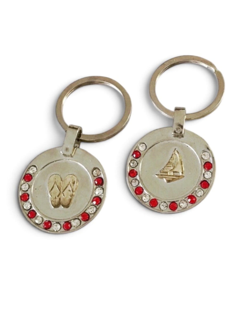 Rhinestone Bling Flip Flop Sailboat Keychain Set
